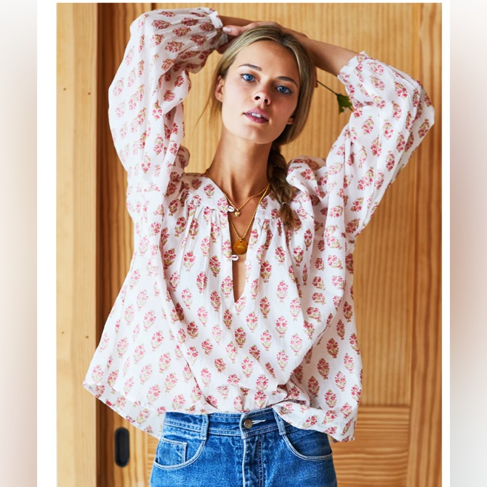 Anthropologie Emerson Fry India collection OLYMPIA SHIRT-JUNE FLOWERS ORGANIC